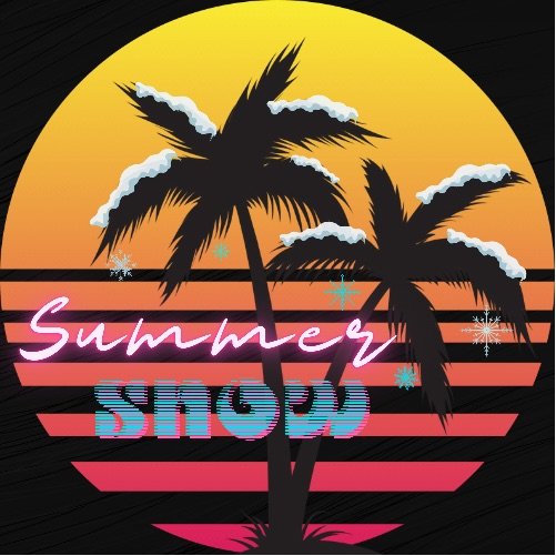 Summer Snow circular logo with yellow sunset background
